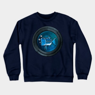 A Sleepy Blue Fish framed by a Porthole Crewneck Sweatshirt